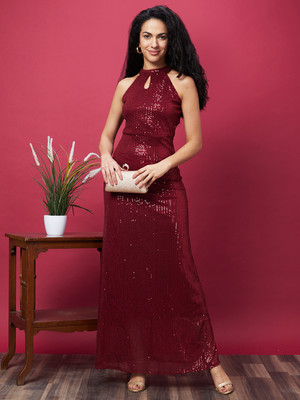 Globus Women Gown Maroon Maxi/Full Length Dress