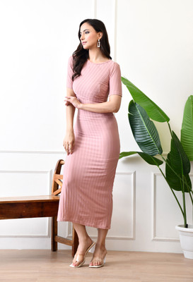 SAKSHI TRADER Women Bodycon Pink Midi/Calf Length Dress