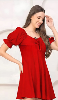 Ladiikway Women Bodycon Red Above Knee/Mid Thigh Length Dress