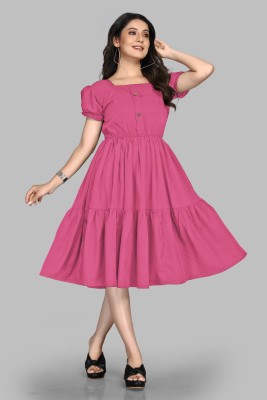 LEVIFIELD Women Fit and Flare Pink Dress