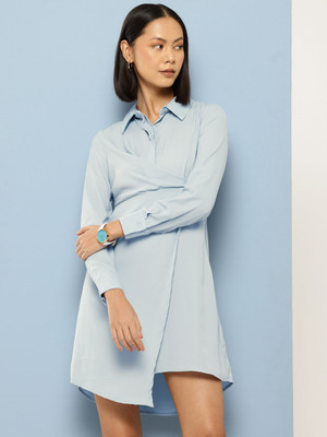 CHEMISTRY Women Wrap Light Blue Above Knee/Mid Thigh Length Dress