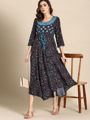all about you Women A-line Blue Midi/Calf Length Dress