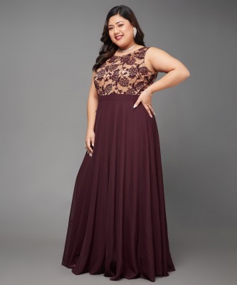 Miss Chase Women Fit and Flare Brown, Maroon Dress