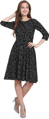 HouseOfCommon Women Fit and Flare Black Knee Length Dress