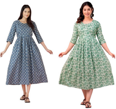 Moda Rapido Women Fit and Flare Multicolor Midi/Calf Length Dress