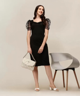 Selvia Women Bodycon Black Midi/Calf Length Dress