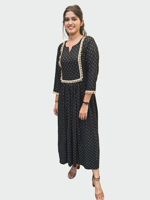 MALION Women Gathered Black, White Below Knee Dress