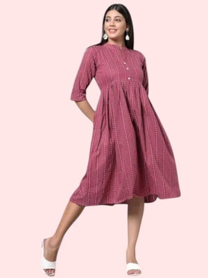 Rangrasiya Creation Women A-line Maroon Below Knee Dress