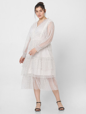 Vero Moda Curve Women Fit and Flare White, Black Midi/Calf Length Dress
