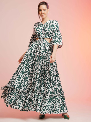 Sheetal Associates Women Fit and Flare Green Maxi/Full Length Dress
