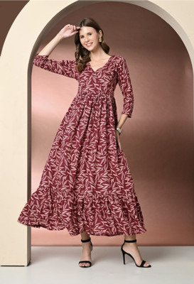 Khejal Women Fit and Flare Pink Midi/Calf Length Dress