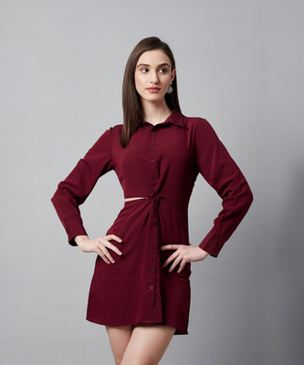 RARE Women A-line Maroon Above Knee/Mid Thigh Length Dress