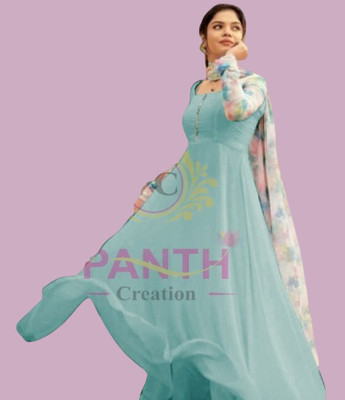 Panth Creation Women Fit and Flare Light Green Maxi/Full Length Dress