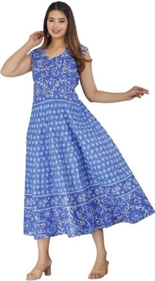dream of styles Women Fit and Flare Blue Midi/Calf Length Dress