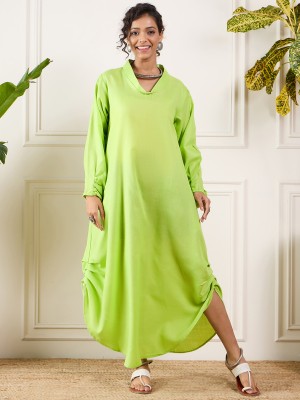 InWeave Women Balloon/Bubble Light Green Dress