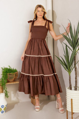 KSM Women Maxi Brown Full Length Dress