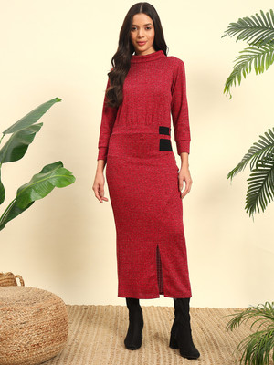 WoowZerZ Women Bodycon Red Maxi/Full Length Dress