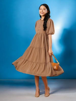 BEN-LEE Women Gathered Brown Dress