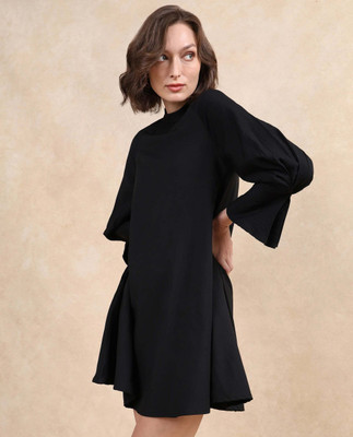RAREISM Women A-line Black Midi/Calf Length Dress