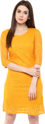 MAYRA Women Bodycon Yellow Above Knee/Mid Thigh Length Dress