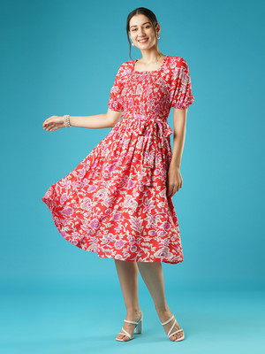 Globus Women Fit and Flare Multicolor Midi/Calf Length Dress