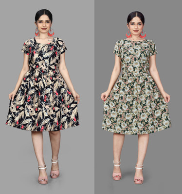 HouseOfCommon Women Fit and Flare Multicolor Mini/Short Dress