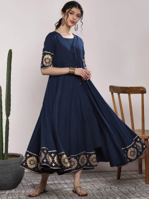 Sangria Women Maxi Dark Blue, Gold Dress