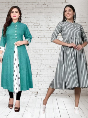 Db Fashionpo Women A-line Green, Grey Maxi/Full Length Dress