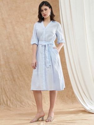 Globus Women Shirt Blue, White Midi/Calf Length Dress