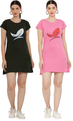 THE PREEGO Women Ethnic Dress Black, Pink Above Knee/Mid Thigh Length Dress
