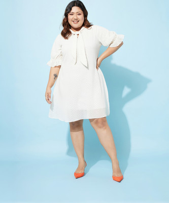 ATHENA Women A-line White Above Knee/Mid Thigh Length Dress