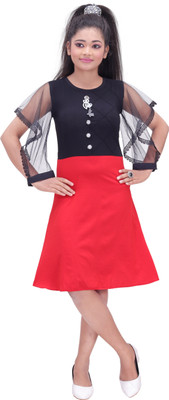 newsifa Women A-line Red, Black Knee Length Dress