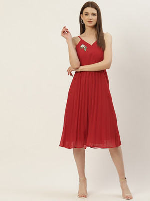 Moda Rapido Women A-line Red Midi/Calf Length Dress