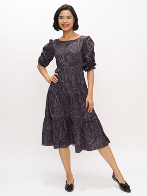 Dressberry Women Fit and Flare Grey Below Knee Dress