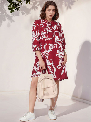 Dressberry Women Fit and Flare Maroon Above Knee/Mid Thigh Length Dress