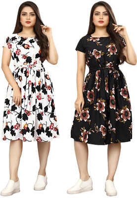 HouseOfCommon Women A-line Multicolor Knee Length Dress