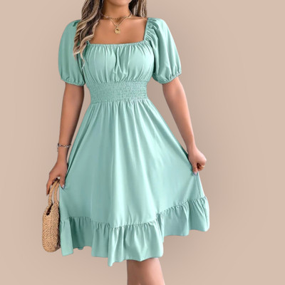 Talha Fashion Women Fit and Flare Light Green Midi/Calf Length Dress
