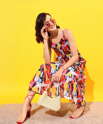 STREET9 Women Peplum Multicolor Maxi/Full Length Dress