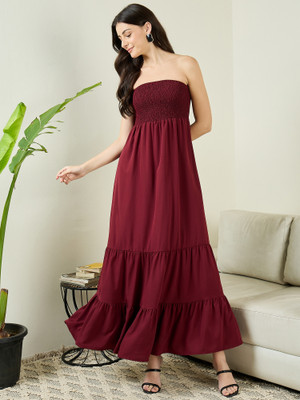 Uptownie Women Maxi Maroon Full Length Dress