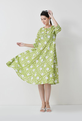 GLADLY Women A-line Green Maxi/Full Length Dress