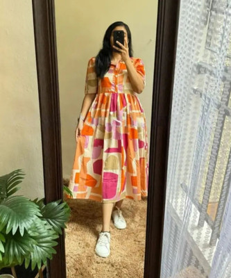 Satyavrat Women A-line Multicolor Knee Length Dress