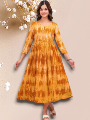 RAAM TEXTILE Women Gown Orange Maxi/Full Length Dress