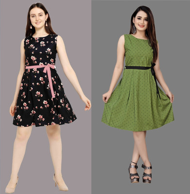 Hiral Creation Women Fit and Flare Pink Knee Length Dress