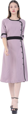 Raus Fashion Women A-line Purple Below Knee Dress