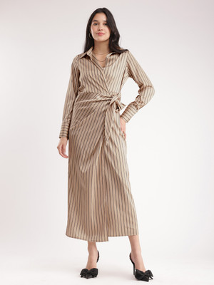 Fable Street Women Wrap Beige Midi/Calf Length Dress