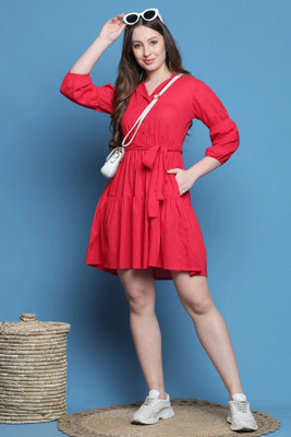 Wonder Weaves Women A-line Pink Above Knee/Mid Thigh Length Dress