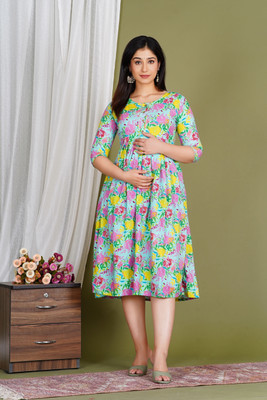 aashub Women A-line Multicolor Ankle Length Dress