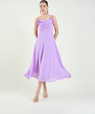 AAYU Women Fit and Flare Purple Midi/Calf Length Dress