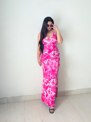 Cheekee Women Bodycon Pink Maxi/Full Length Dress