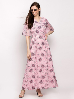 Moda Rapido Women A-line Pink Maxi/Full Length Dress